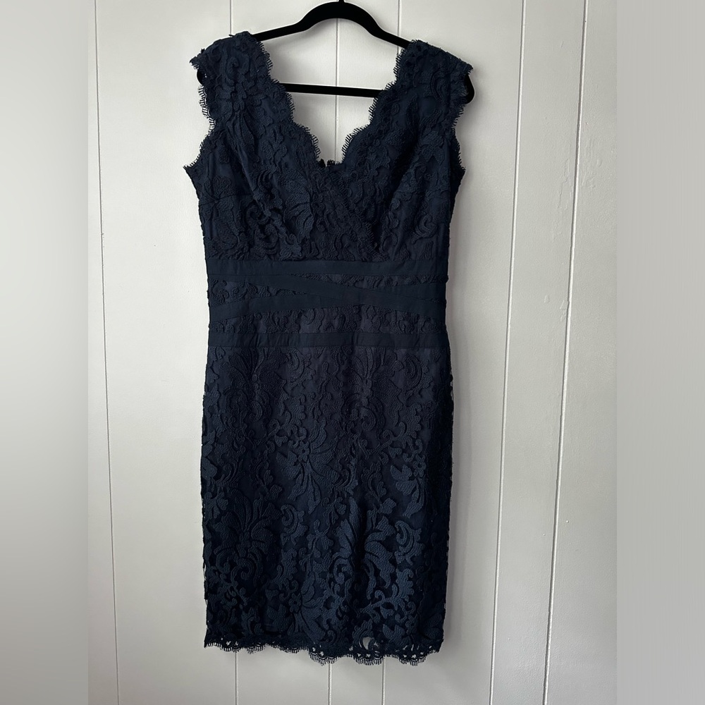 Tasashi Shoji lace dress, navy, size 14